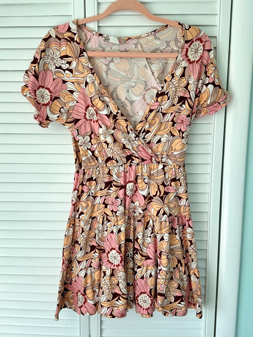 Love Squared Retro 70s Floral Mini Dress Size Medium